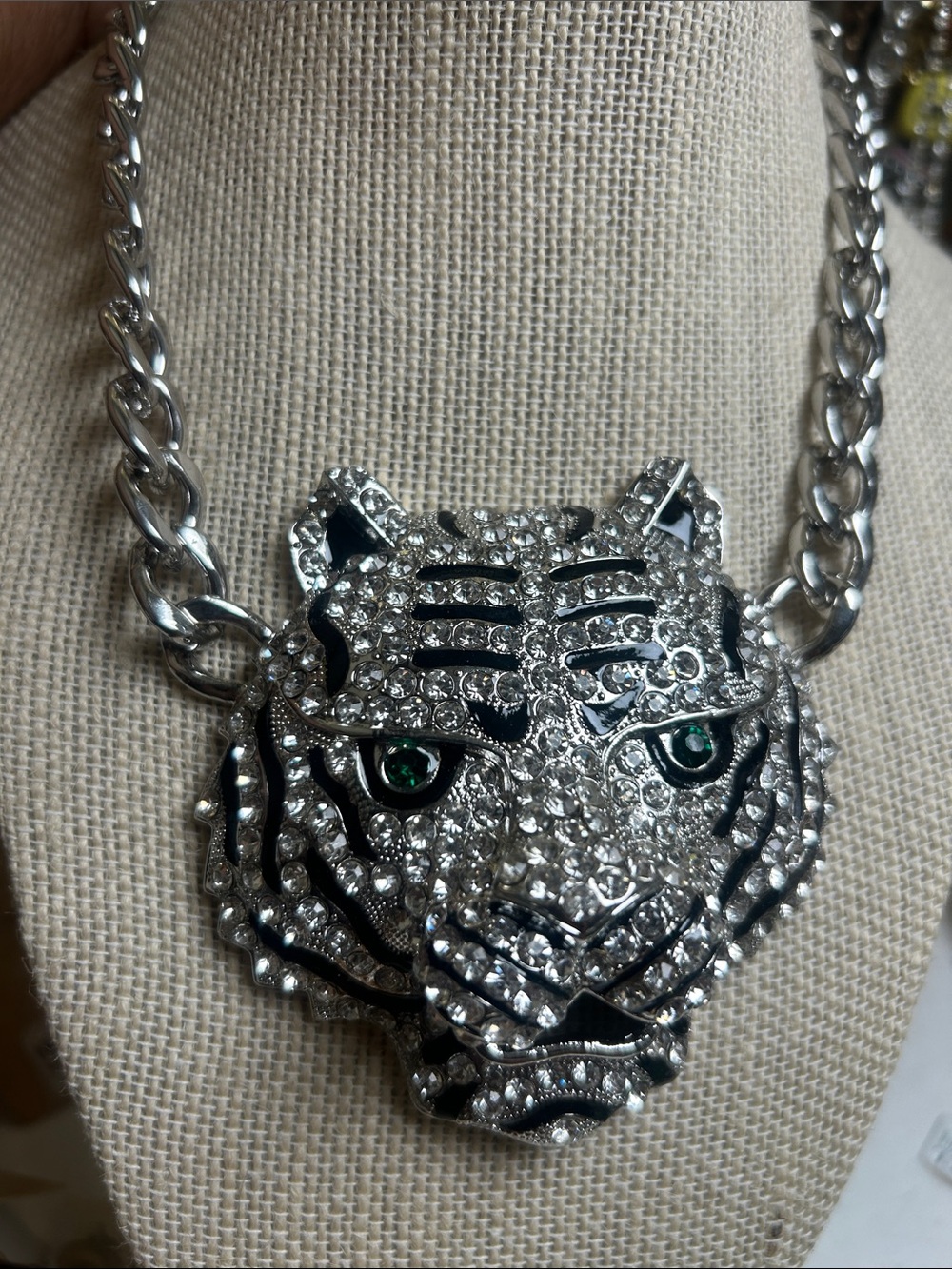 Silver Crystal Tiger Pendant Necklace - Women's Jewelry
